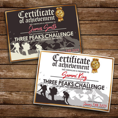 completed three peaks challenge certificate