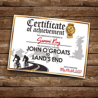 cycled john o'groats to lands end certificate